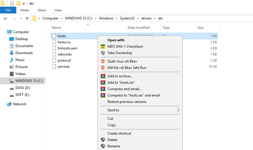Chặn website sử dụng file Host