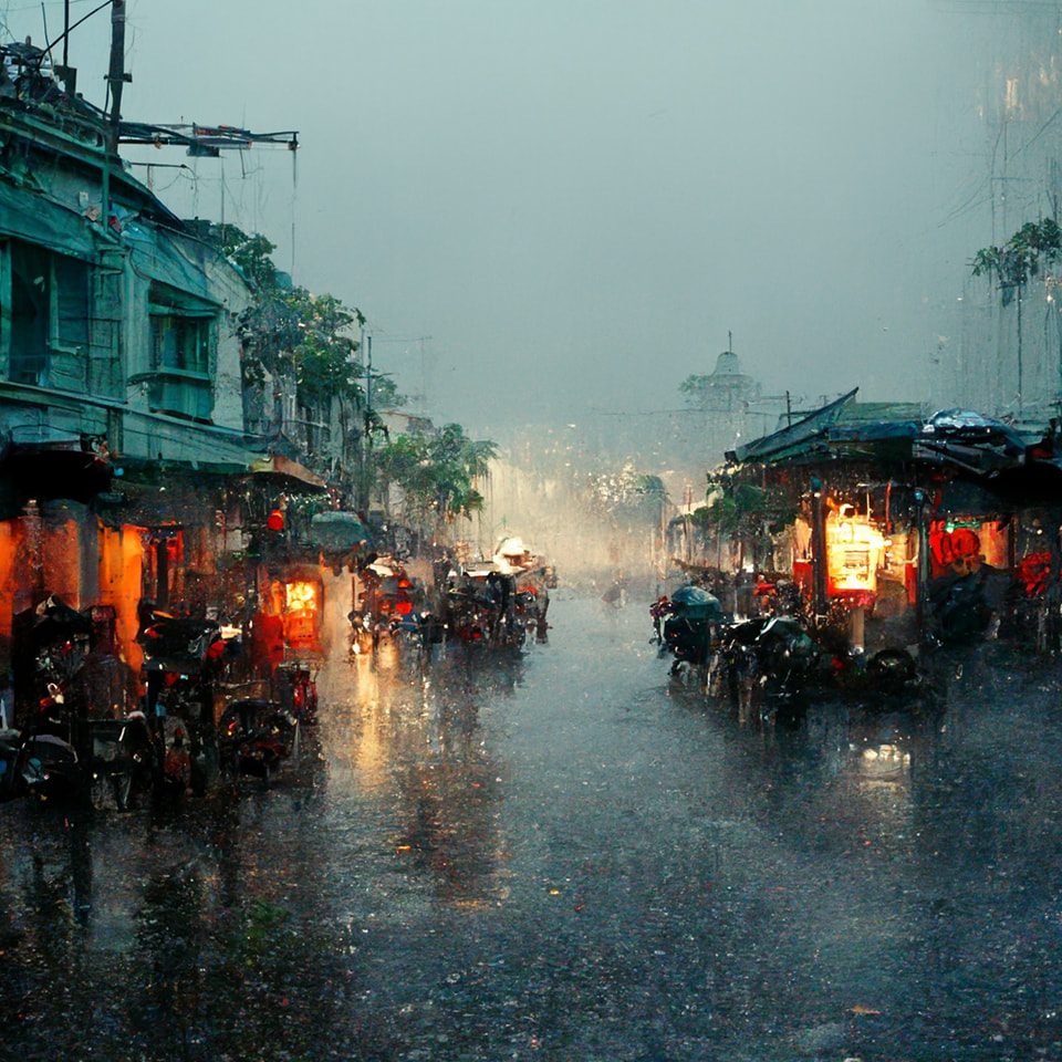 Hình ảnh mưa tại TP.HCM được AI phác họa chi tiết